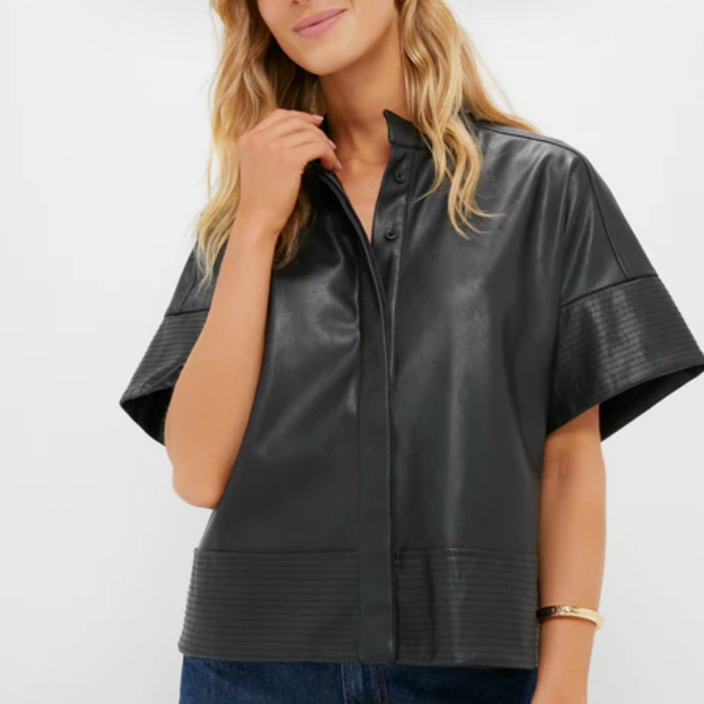 Tuckernuck Black Leather Trapunto Stitch Sofia Shirt - Size XS